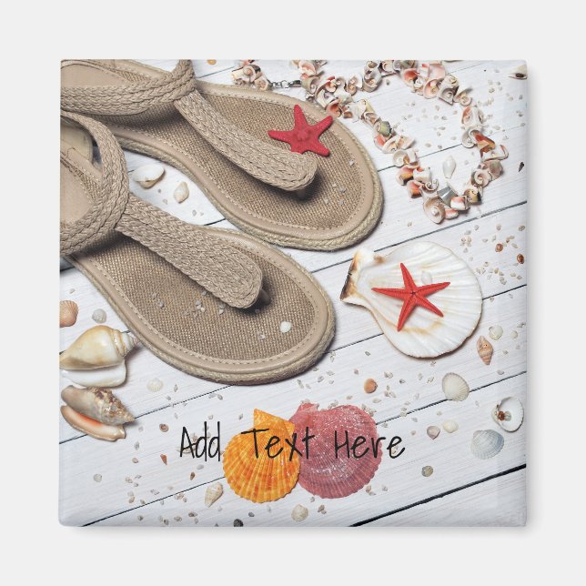 Sandalen, Muscheln und Starfish am Strand Magnet (Vorne)