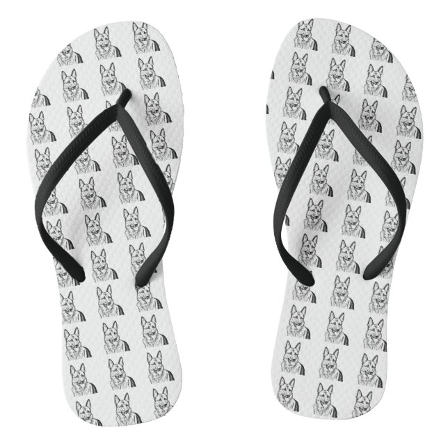 Sandals - B&W German Shepherd Block Pattern Flip Flops (Fußbett)