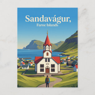 Sandavágur Kirche Färöer Inseln Postkarte