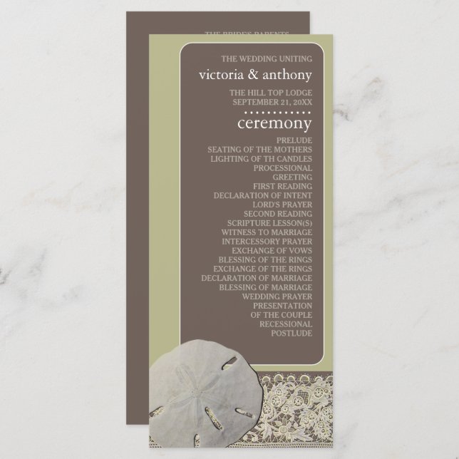 Sandballplatz, Vintage Hochzeit am Strand Programm (Vorne/Hinten)