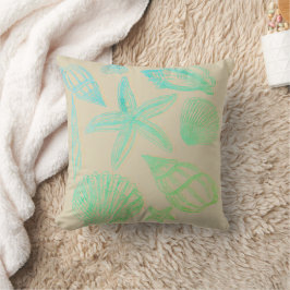 Sandbeige-Meeresschnecke-Ombre-Aqua-Küstenstrandha Kissen