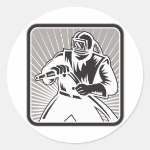 Sandblaster Sand Blaster Woodcut Retro Runder Aufkleber