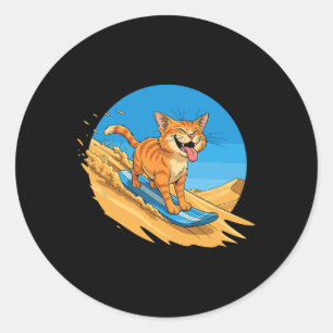 Sandboarding-Katze Sommer-Surfen Süße Feline Stran Runder Aufkleber