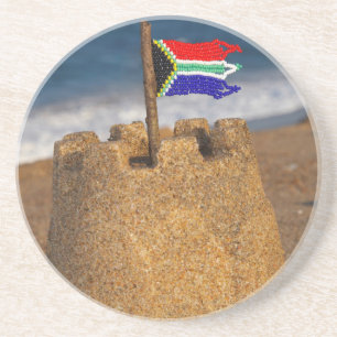 Sandburg mit südafrikanischer Flagge, Umhlanga Sandstein Untersetzer