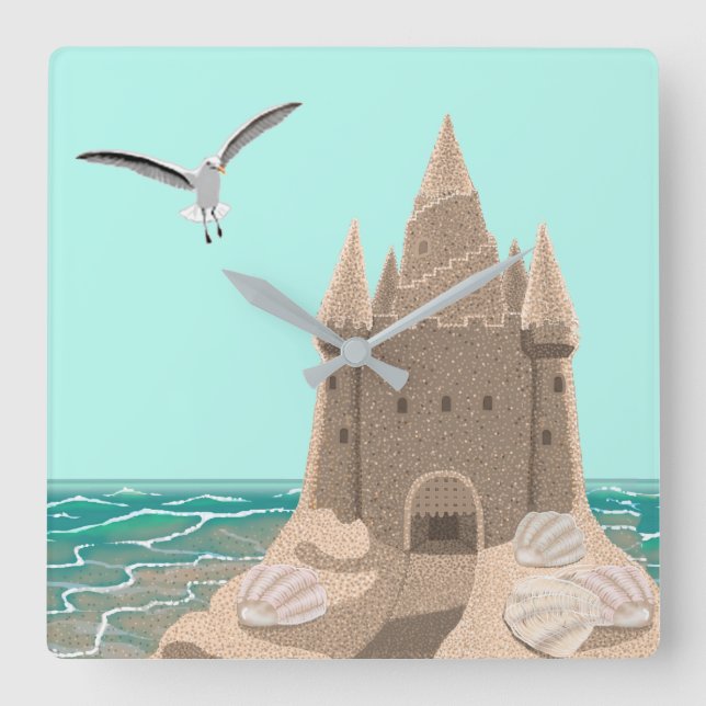 Sandcastle Seagull horloge murale carré (Recto)