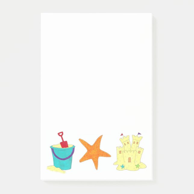 Sandcastle Shovel Pail Sand Starfish Beach Post-It Klebezettel (Vorderseite)