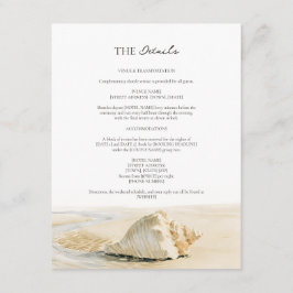 Sandcreme-Schalen-Küsten-Script-Hochzeitsdetails Begleitkarte