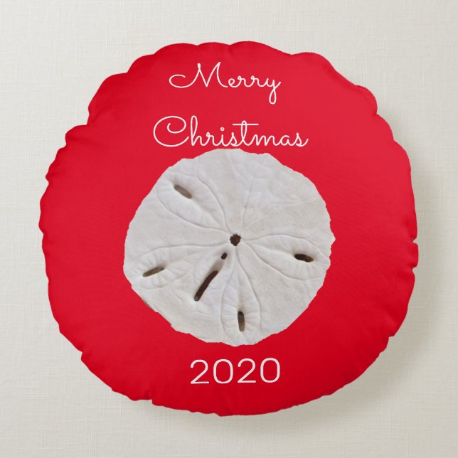 Sanddollar Muster Red White Frohe Weihnachtsgesche Rundes Kissen (Vorderseite)