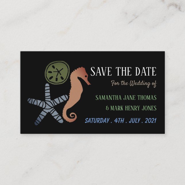 SandDollar, Starfish und Seepferd Save the Date Begleitkarte (Vorderseite)