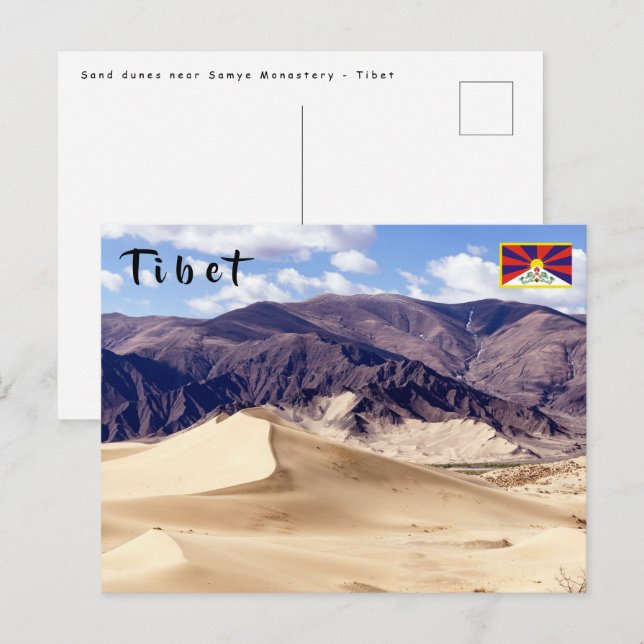 Sanddünen in der Nähe des Klosters Samye - Tibet Postkarte (Vorne/Hinten)