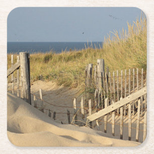 Sanddünen und Strandzaun Rechteckiger Pappuntersetzer