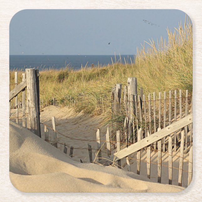Sanddünen und Strandzaun Rechteckiger Pappuntersetzer (Vorderseite)