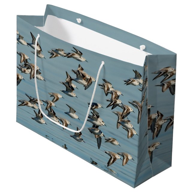 Sanderlings fliegen im Winter Große Geschenktüte (Vorderseite Schrägansicht)