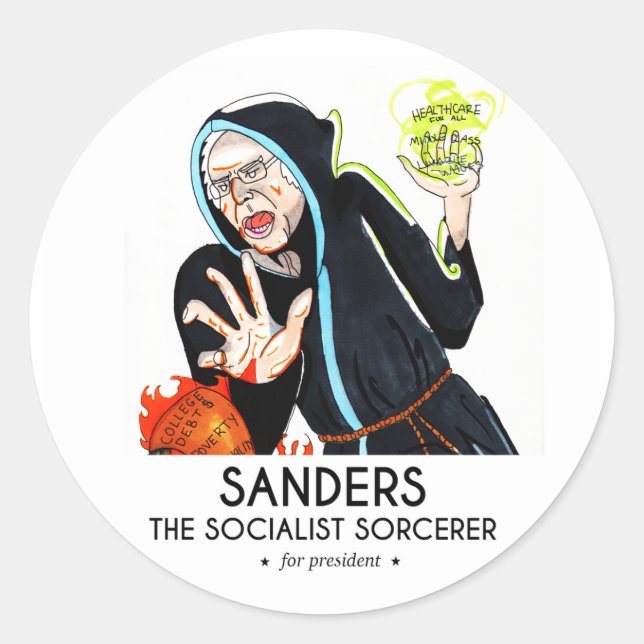Sanders, die sozialistische Zauberin Runder Aufkleber (Vorderseite)