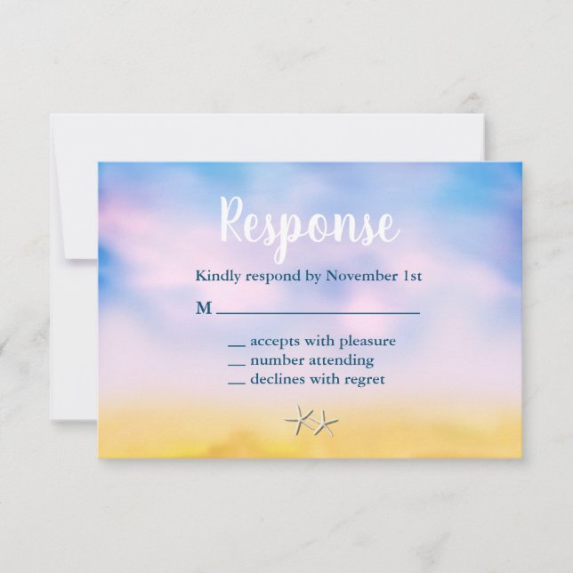 Sandfarbe Sandzehen Hochzeit RSVP - Sonnenuntergan (Vorderseite)