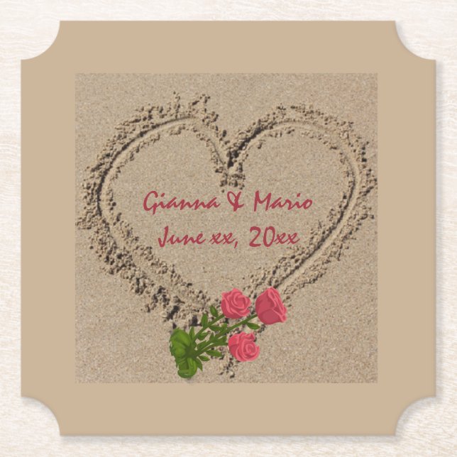 Sandherz und Rose Papier Untersetzer (Vorderseite)