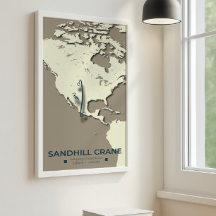 Sandhill Crane Migration Map - Minimalistisch Vint Poster
