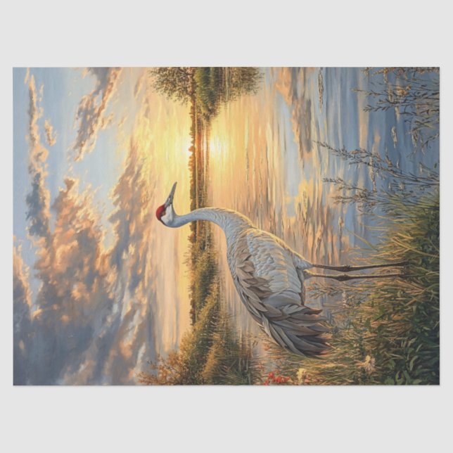 Sandhill Crane Sunset on Marsh Decoupage Seidenpapier (Vorderseite)