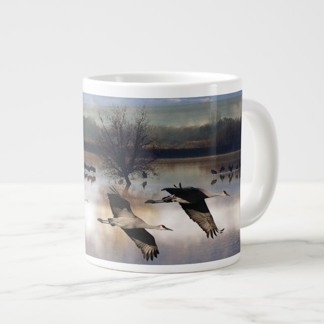 Sandhill-Krane-Vögel Flying Wildlife Jumbo-Tasse (Vorderseite Rechts)
