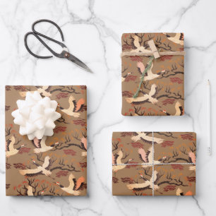 Sandhill-Kraniche-Baum-Muster Braun Geschenk  Geschenkpapier Set