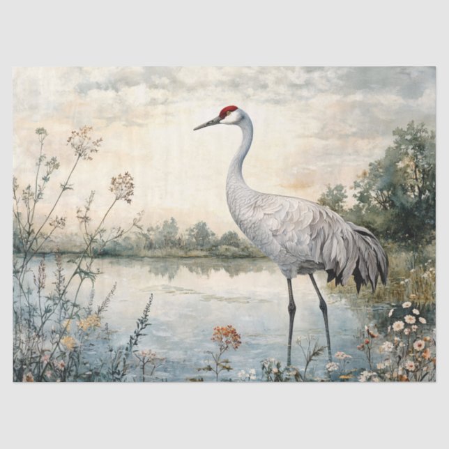 Sandhügelkranich am Teich Seidenpapier (Vorderseite)