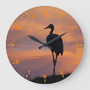 Sandhügelkraniche Silhouette bei Sonnenuntergang Große Wanduhr