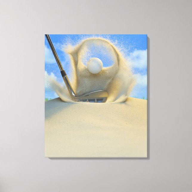 Sandkeil, der einen Golfball aus einem Sand trifft Leinwanddruck (Vorderseite)