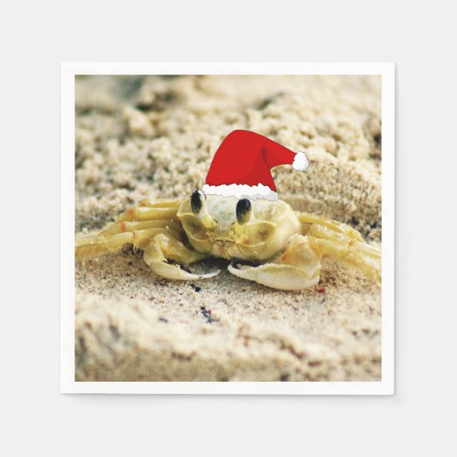 Sandkrebs in der Weihnachtsmannmütze Weihnachten Serviette (Vorderseite)