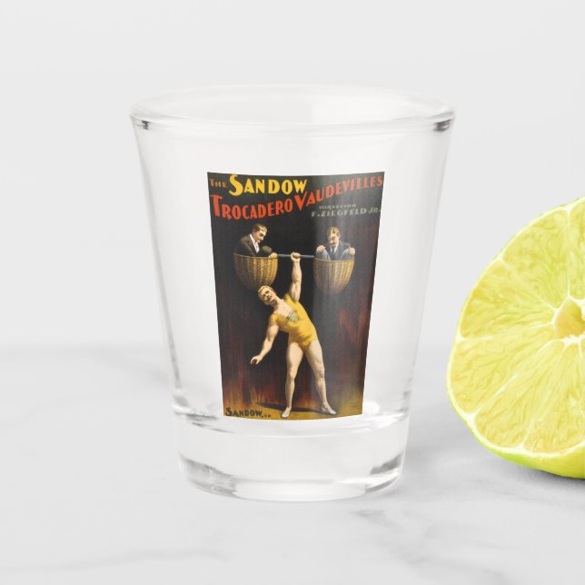 Sandow Eugen Sandow Vaudeville Weightlifter Schnapsglas (Vorderseite)