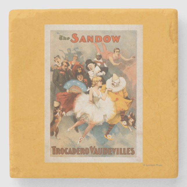 Sandow Trocadero Varieté-Karnevals-Thema Steinuntersetzer (Vorderseite)