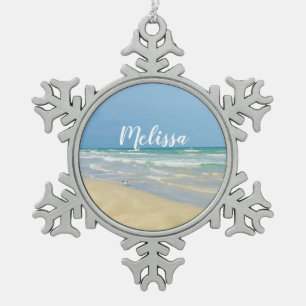 Sandpiper an der Küste  Beauty Beach Custom Schneeflocken Zinn-Ornament