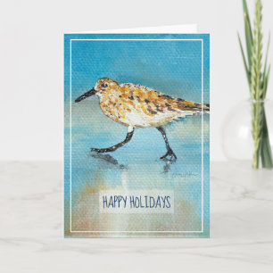 Sandpiper Shorebird Coastal Beach Happy Holidays C Karte
