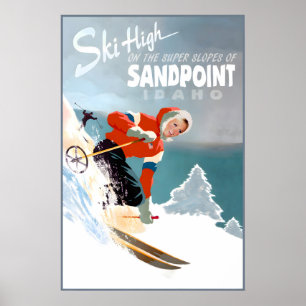 Sandpoint Idaho Reiseplakat Selkirk Schnee Ski Poster
