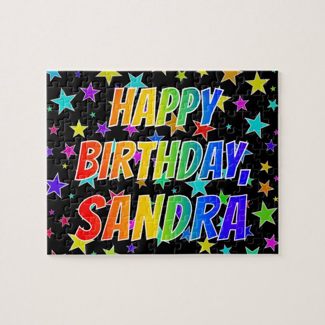 "SANDRA" First Name, Fun "HAPPY BIRTHDAY" (Horizontal)