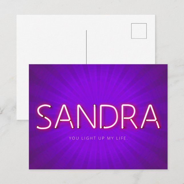 Sandra Name in leuchtenden Neonleuchten Postkarte (Vorne/Hinten)