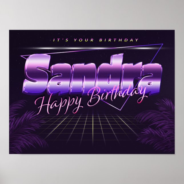 Sandra Name Vorname lila retro Poster Geburtstag (Vorne)