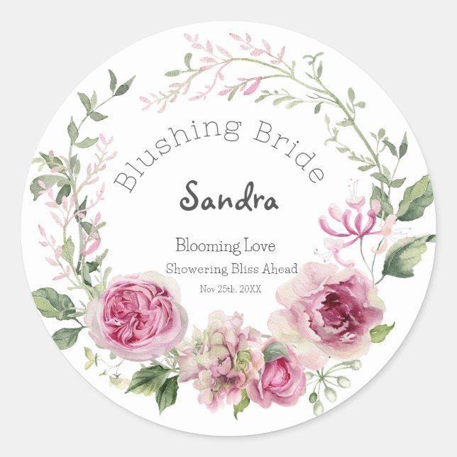 Sandras Bridal Bloom Wasserfarbendusche Runder Aufkleber (Vorderseite)