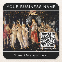 Sandro Botticelli - La Primavera - QR-Code Rechteckiger Pappuntersetzer