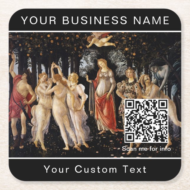 Sandro Botticelli - La Primavera - QR-Code Rechteckiger Pappuntersetzer (Vorderseite)