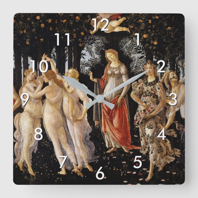 Sandro Botticelli - La Primavera Quadratische Wanduhr (Vorderseite)