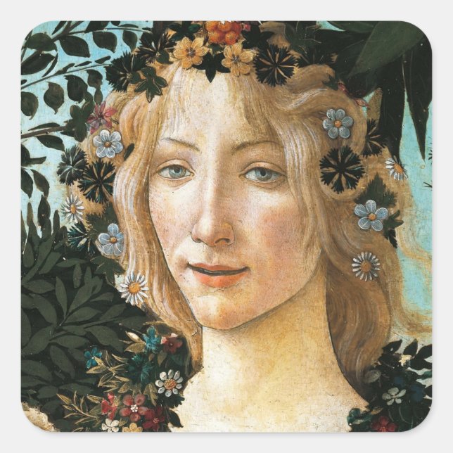 Sandro Botticelli "Primavera - Flora" Quadratischer Aufkleber (Vorderseite)