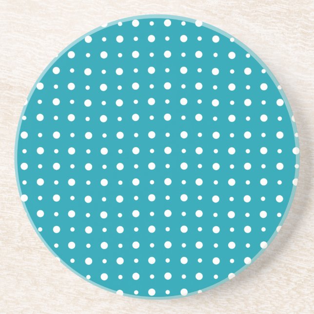 Sandstein Untersetzer, Polka Dots, weiß auf Aquama Sandstein Untersetzer (Vorne)