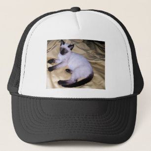 Sandsteintierkunst-Haustier der siamesischen Katze Truckerkappe