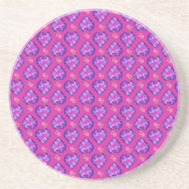 Sandstone Untersetzer, Herz-Blume, Magenta, Mauve Getränkeuntersetzer (Vorne)