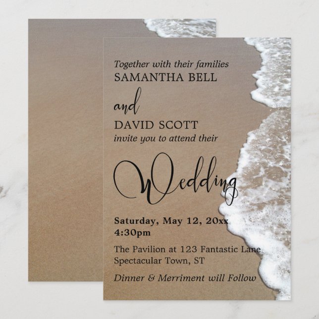 Sandstrand Foto, Typografie Hochzeit 1 Einladung (Vorne/Hinten)