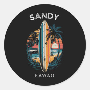 Sandstrand Hawaii Männer Frauen Surfen _1  Runder Aufkleber