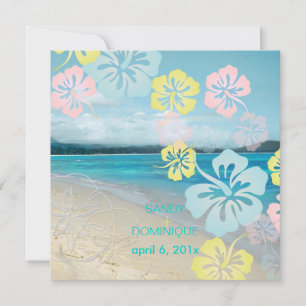 Sandstrand/Hibiskus Hochzeit in Urlaubsort Einladung