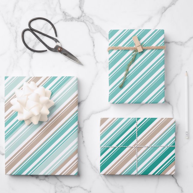Sandstrand & Meer 2 Candy Cane Strip Holiday Geschenkpapier Set (Vorderseite)