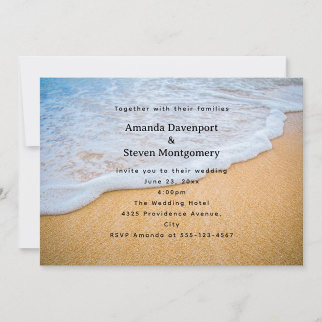 Sandstrand mit Foamy Surf Wedding Einladung (Vorderseite)