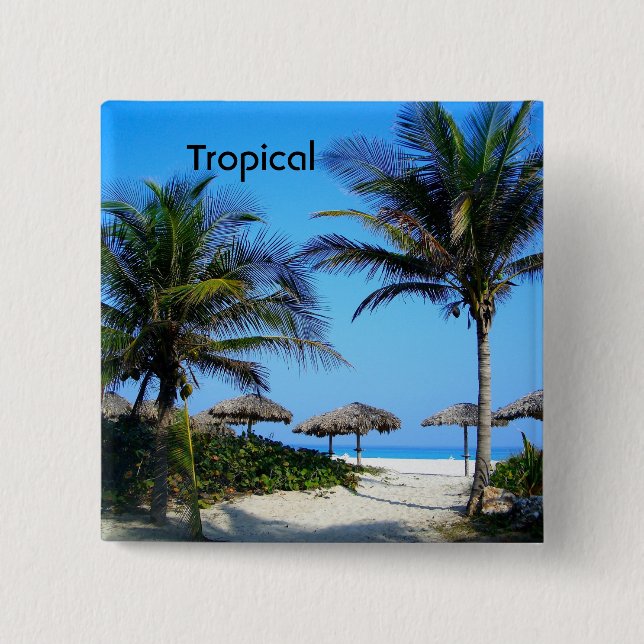 Sandstrand mit Palmen und Meerblick Button (Vorderseite)